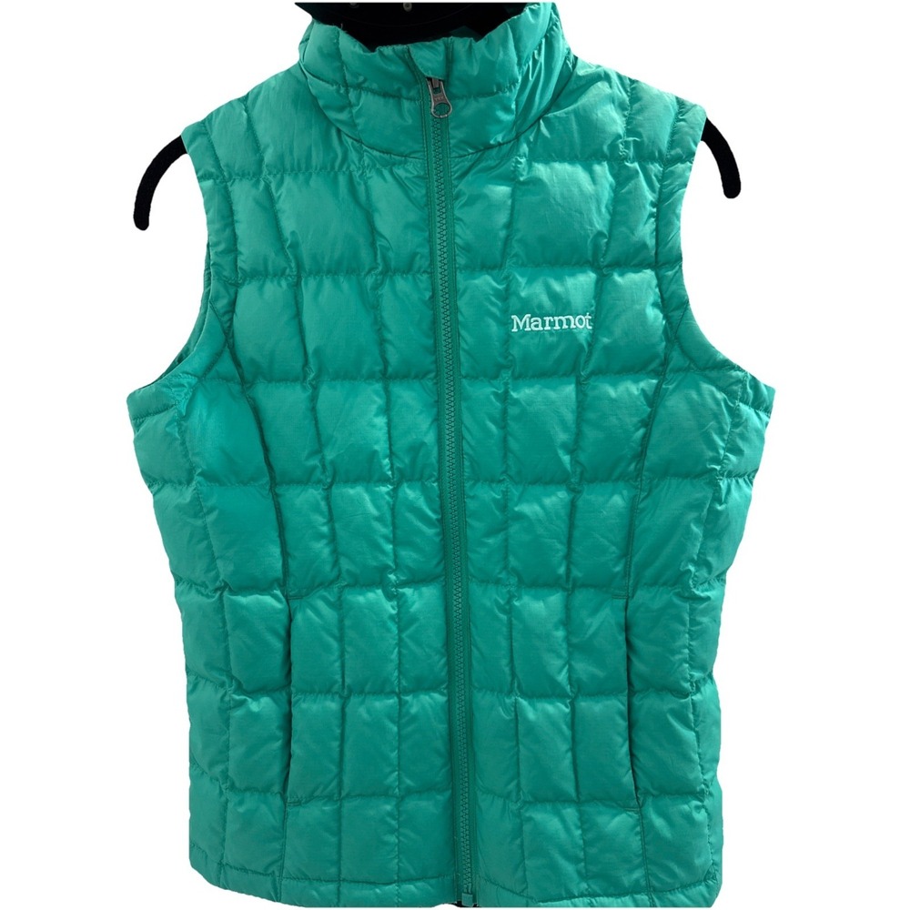 Marmot Vest Kids Medium Green Puffer 75% Down Hiking Playing School Gorpcore EUC